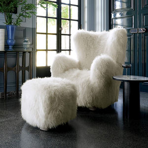 Muebles modernos Base de madera Hogar Dormitorio Sala de estar Tela de piel de oveja Tapizado Zapato Pufs Tocador Taburetes Otomanos - Product Image 4