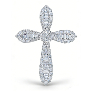 สร้อยคอจี้รูปกางเขนแบบคลาสสิก ชุบทองคำขาว 10K/14K/18K ประดับเพชร CVD ผลิตในห้องปฏิบัติการ ของขวัญสำหรับโอกาสพิเศษ - Product Image 1