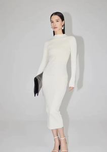2022 nouveauté tricoté vêtements fournisseurs tricoté col rond personnalisé à manches longues robe femmes côtelé tricoté moulante robe pull - Product Image 4
