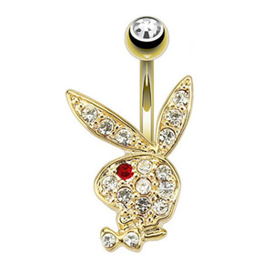 Gioielli per <span class=keywords><strong>Piercing</strong></span> all'Ingrosso in Acciaio Inossidabile, Anello per <span class=keywords><strong>Ombelico</strong></span> a Forma di Coniglio con Zirconi, Anello per <span class=keywords><strong>Ombelico</strong></span> con Cristalli a Forma di Coniglietto - Product Image 4