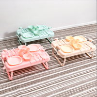 Ensemble de vaisselle de camping pas cher, vaisselle de pique-nique avec table pliante, ensemble de vaisselle de pique-nique en plastique, vert beige rose