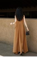 Robe longue plissée sans manches pour femme, style décontracté et élégant, coupe ample à volants, taille naturelle, ligne A