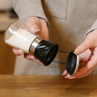Ensemble de moulin à épices transparent personnalisé avec décor d'anneau en acier inoxydable 304 et mécanisme en céramique Mini moulins à poivre