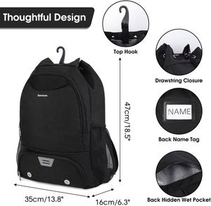 Mochila deportiva de malla negra para baloncesto, fútbol, voleibol, con compartimento para balón y zapatos, de fábrica BSCI. - Product Image 1