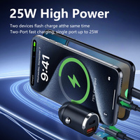 Chargeur de voiture portable mini double port haute puissance OEM ODM avec charge rapide PD QC3.0, ports USB Type-C et USB-A, 25W, en métal