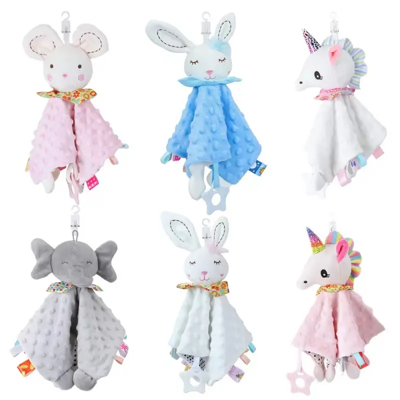 Cute baby stuffed animal blankets infant fluffy blanket baby snuggle toy baby lovey security blanket gifts for newborn infants