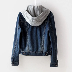 Chaqueta vaquera corta azul lavada con nieve para hombre y mujer, chaqueta vaquera ajustada de manga larga para primavera y otoño con capucha, 2025 - Product Image 2