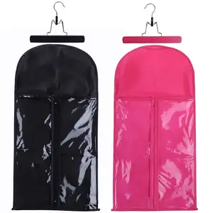 RU Custom Dust Proof Protective Wig Carrier Holder With Wooden Hanger PVC Hanging Storage Bag Hair Extension Packaging Bag