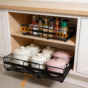 Organisateur de placard coulissant sans perçage, étagères de rangement extensibles à glissière silencieuse, panier pour cuisine et garde-manger - Product Image 1