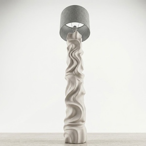 Lampe sur pied sculpturale ondulée, lampe sur pied abstraite en résine, abat-jour en tissu de lin, luminaire décoratif pour salon, villa - Product Image 5