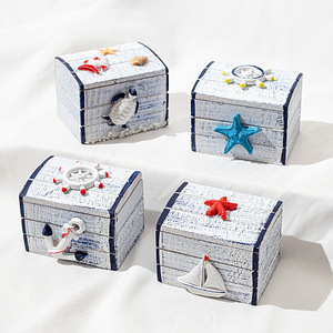 Ocean Style Mini Wooden Jewelry Box Polished Wood Crafts