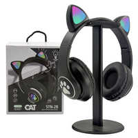 Headphone Nirkabel RGB Universal Lucu HiFi STN28 dengan Telinga Kucing, Headset Gaming Stereo Musik Menyala dengan Mikrofon