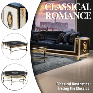 Set di Divani in Velluto Blu di Alta Gamma per <span class=keywords><strong>Soggiorno</strong></span>, Mobili Classici di Lusso in <span class=keywords><strong>Legno</strong></span> Massello, Divani a Tre e Due Posti per Villa - Product Image 2