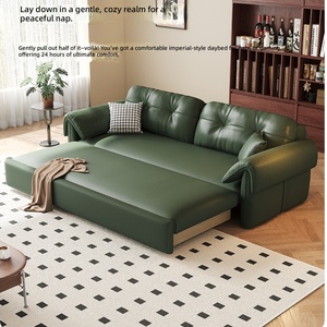 Canapé-<span class=keywords><strong>lit</strong></span> pliable rétro vert en cuir effet chat, multifonctionnel et télescopique, double usage intégré pour salon - Product Image 3