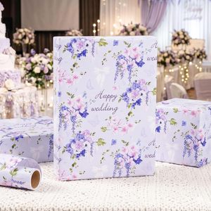 Rollo de Papel de Regalo Homeral para Bodas, 17 Pulgadas x 16.5 Pies, Diseño Floral Morado, Papel Artístico de Doble Cara, Reciclable - Product Image 2
