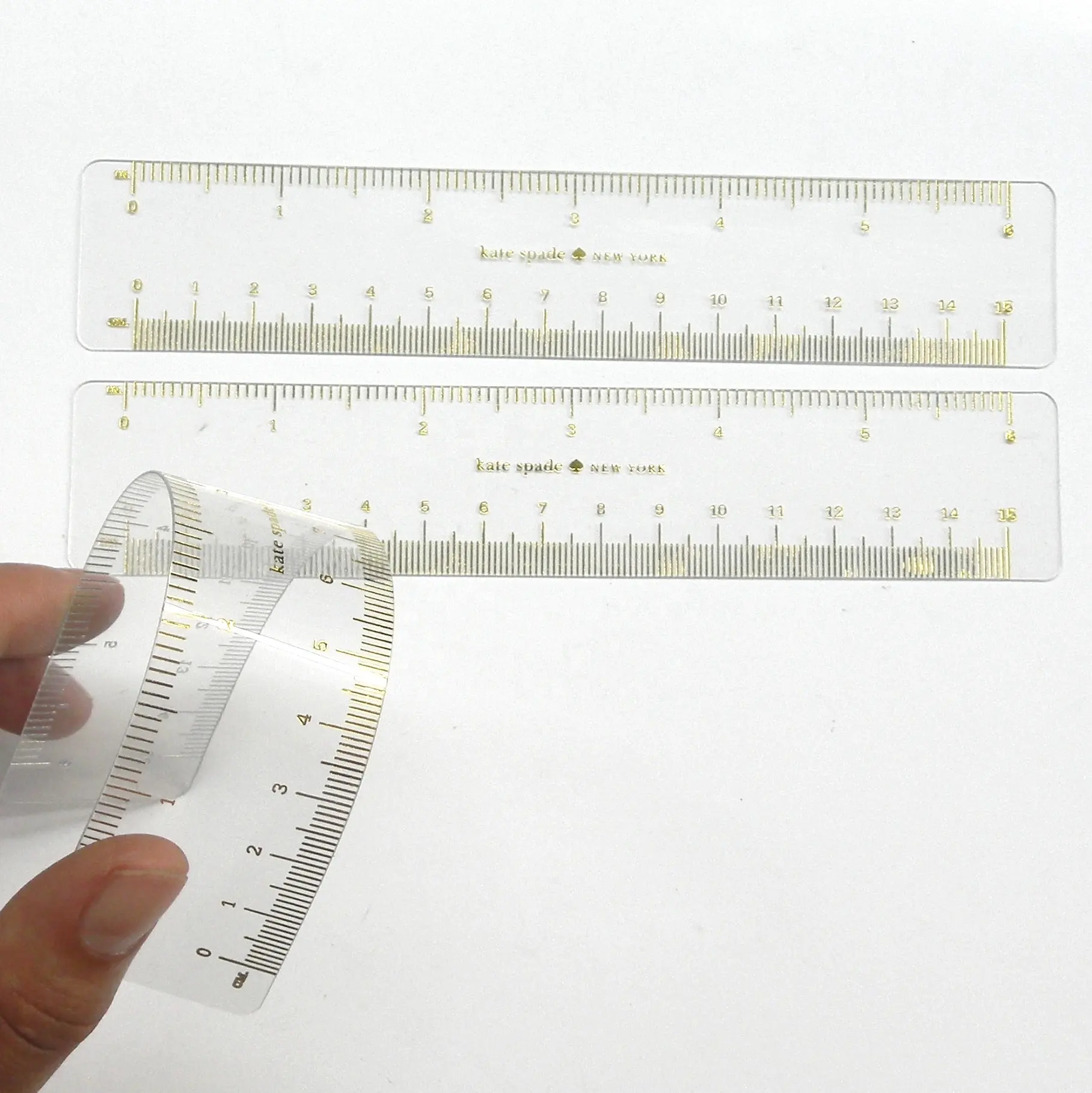 Righello in plastica con logo stampato in oro di fabbrica OEM, righello in pvc flessibile trasparente e righelli di carta