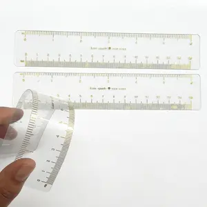 Regla de plástico de PVC transparente con logotipo estampado en oro de fábrica OEM, regla de PVC flexible transparente y reglas de papel