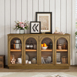 Modern Solid Wood 4-Door <b>Sideboard</b> with Glass Doors and Adjustable Shelves Eco-Friendly & Durable Storage for <b>Kitchen</b> (2 Ft) - Product Image 2