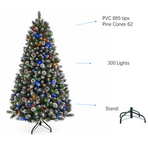 شجرة عيد الميلاد الاصطناعية عالية الجودة بطول 6 أقدام مع 300 ضوء أبيض دافئ، تصميم قابل للطي للوقوف، متوفرة بالجملة من المصنع - Product Image 2