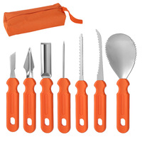 Groothandel 7-delige food grade roestvrijstalen handmatige multifunctionele Halloween DIY pompoen snijset voor kinderen, eenvoudig te gebruiken