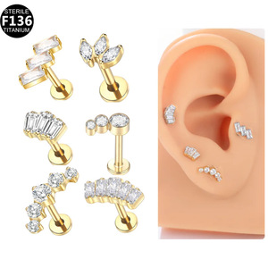 Piercing d'oreille unisexe en zircon, vis en titane 1.2*8mm à filetage interne, serti à griffes, en acier inoxydable, bijou de mode - Product Image 4