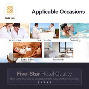 100% कपास होटल वाफ़ल स्नान रोबे नरम सांस लेने योग्य त्वरित-शुष्क क्लासिक शैली स्पा बाथ्रोब को अवशोषित करता है - Product Image 3