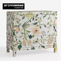 Meuble de salon moderne à neuf tiroirs, style naturel, avec motifs peints à la main de plantes et de fleurs, 5+ tiroirs