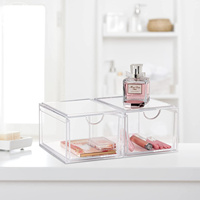 Organisateur de cosmétiques en acrylique empilable à épaisseur personnalisée, imprimé en sérigraphie avec logo personnalisable, tiroir de rangement transparent de haute précision
