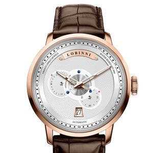 Montre mécanique automatique de luxe Lobinni 16060 pour homme, nouvelle qualité, bracelet en acier inoxydable et cuir, affichage à aiguilles - Product Image 4