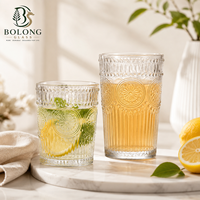 Verre à boire personnalisé avec logo, style européen, 300 ml, 350 ml, motif tournesol en relief, base épaisse vintage, gobelet anti-fuite à motif Hobnail