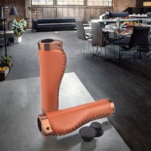 Poignées de guidon de vélo <span class=keywords><strong>vintage</strong></span> en cuir, cousues à la main, antidérapantes, pour BMX et VTT, en cuir PU antidérapant - Product Image 3