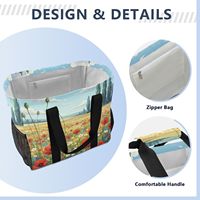Sac isotherme réutilisable personnalisé avec impression champ de coquelicots français et coucher de soleil hawaïen, avec bandoulière, sac de courses, sac à main