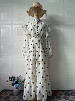 Robe longue vintage à pois pour femme, col montant, manches longues bouffantes, volants superposés, élégante, décontractée, pour soirée
