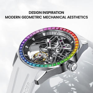 AGELOCER Original Tourbillon-Uhr mit Regenbogen-Diamantlünette, Herren-Skelett-Armbanduhr mit Handaufzug und Mechanikwerk, inklusive Box - Product Image 2