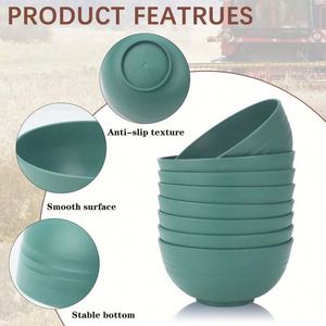 Ensemble de 8 bols biodégradables légers et incassables en fibre de paille de blé, compatibles micro-ondes, pour céréales, desserts, salades et riz - Product Image 2