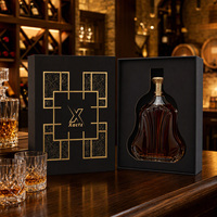 Boîte de présentation rigide noire avec couvercle et base, dorure à chaud, en papier couché avec insert EVA personnalisé pour l'emballage de vins, spiritueux et liqueurs