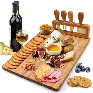 Fabriek Prijs Roterende Houten Bamboe Kaas Serveren Charcuterie Board Tray Met Bestek Set