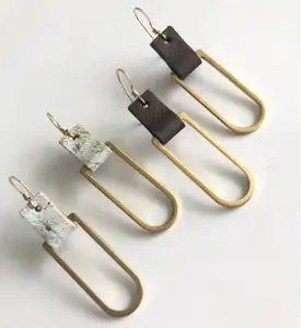 Leather and Brass Keyhole Earrings Gold Filled Hooks Earring Lead and Nickel Free