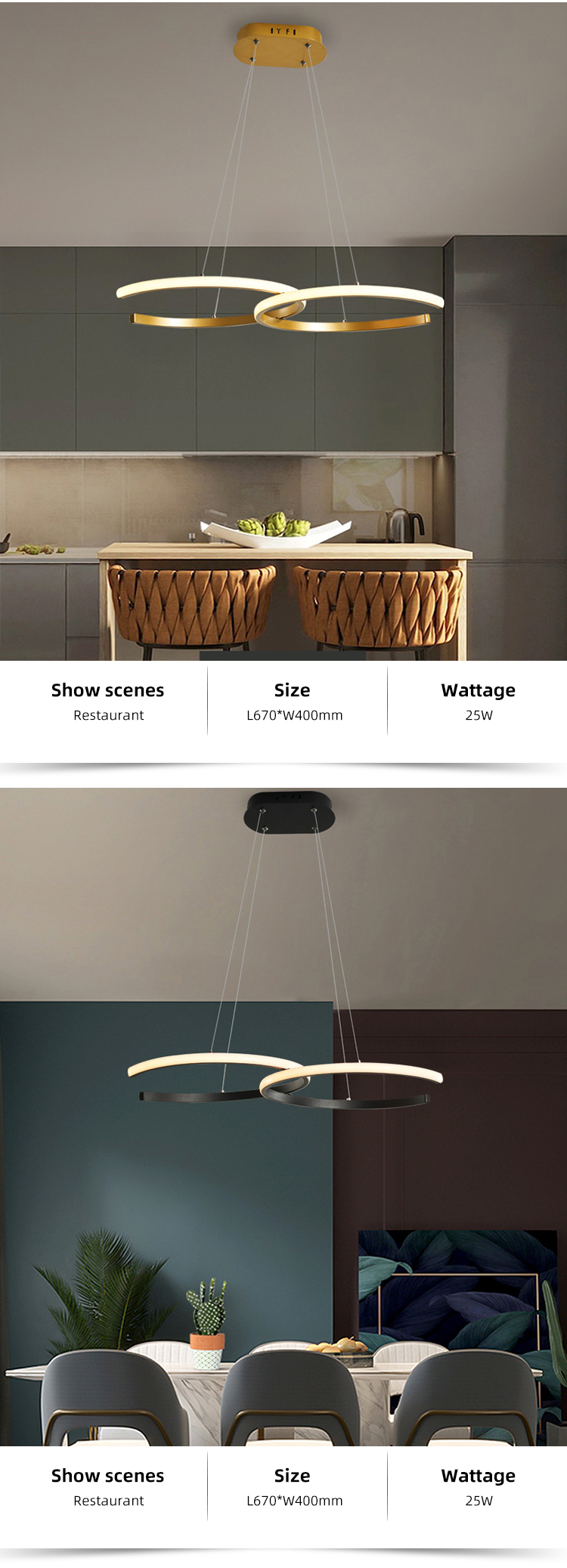 Modern Restaurant Indoor Hanging Ceiling Aluminum Led Chandelier Pendant light Fixtures