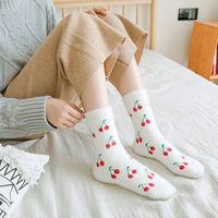 En stock hiver mignon chaussettes floues corail polaire fruits équipage chaussettes intérieur sol dormir filles chaussettes chaudes pour les femmes