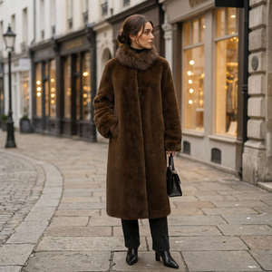Manteau long en fausse fourrure de vison pour femme, couleur unie, épais et chaud, vêtement d'extérieur d'hiver, manches longues, style élégant avec col en fourrure - Product Image 3