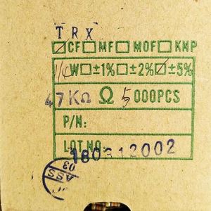 Bulk Discount CF1/4W-47Kohm5% T52 1/4W Resistors Carbon Film Resistors 47Kohm 5% 1/4W - Product Image 1