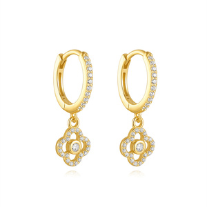 Boucles d'oreilles créoles de luxe en argent S925, motif fleur ajourée et goutte d'eau, très populaires - Product Image 1