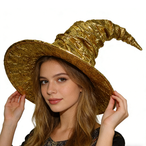 <span class=keywords><strong>Chapeau</strong></span> de <span class=keywords><strong>sorcier</strong></span>/witch doré en peluche pour fête d'Halloween MH-0739 - Product Image 4