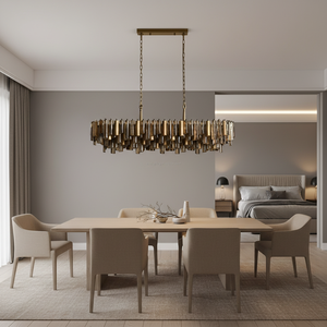 Luminaire suspendu moderne de luxe en verre de Murano avec tubes ambrés/transparents, finition laiton, pour salon, salle à manger et chambre à coucher - Product Image 3