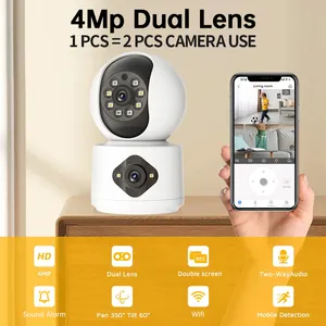 C Hot Selling 4MP Two-way Audio Motion Detection Humanoid Tracking Baby Monitor Dual-lens Linkage CCTV Cameras Source Factory