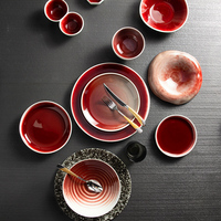 Service de vaisselle en porcelaine, assiettes japonaises, service de vaisselle, assiettes en porcelaine émaillée, ensembles de vaisselle rouge, Restaurant