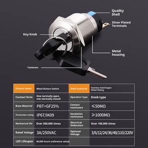 Công tắc chìa khóa kim loại hai bánh ba công tắc lựa chọn chìa khóa IP67 sử dụng công nghiệp M12 không có ánh sáng tự khóa tùy chỉnh 16mm - Product Image 5