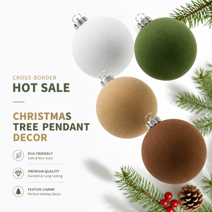 Lot <span class=keywords><strong>de</strong></span> 12 boules <span class=keywords><strong>de</strong></span> Noël floquées modernes et minimalistes, semi-artisanales en plastique, vert neutre, marron, blanc, velours, pour arbre - Product Image 5