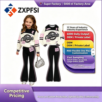 Ensemble de survêtement pour femme personnalisé à imprimé personnalisé, 2 pièces, col en V, polyester, sweat-shirt à manches longues, pantalon évasé, tenue de sport décontractée, séchage rapide